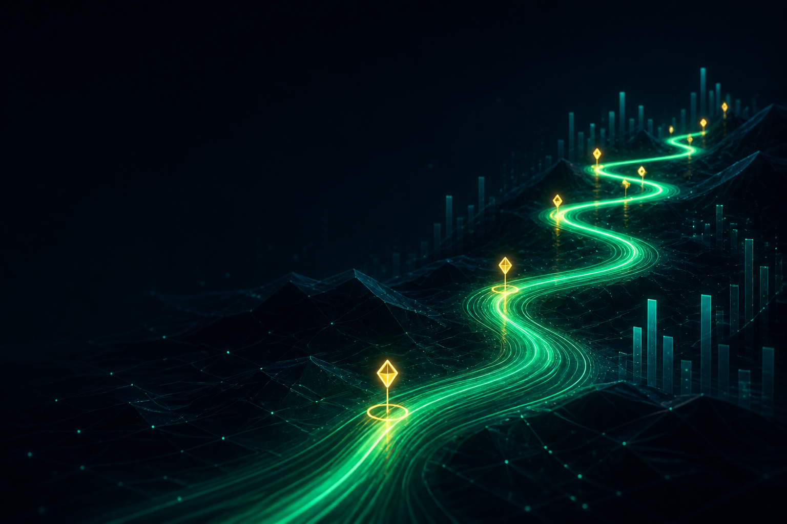 Glowing financial roadmap with milestones
